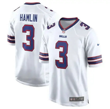 White Buffalo Bills Damar Hamlin #3 Nike Game Jersey displayed for sale