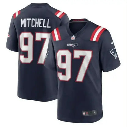 Dark blue New England Patriots Nike Game Player Jersey with Mitchell 97 on back