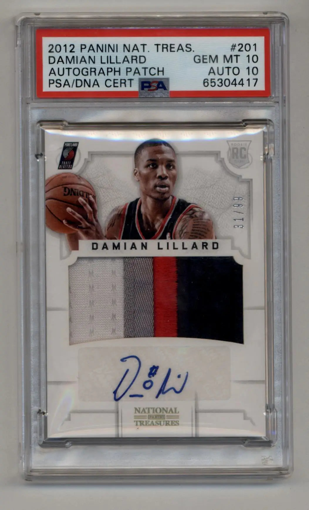 Damian Lillard 2012-13 Panini National Treasures #201 Patch Auto 31/99 PSA 10 Auto 10 - Singles