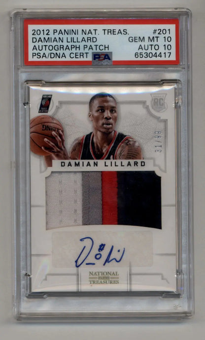 Damian Lillard 2012-13 Panini National Treasures #201 Patch Auto 31/99 PSA 10 Auto 10 - Singles