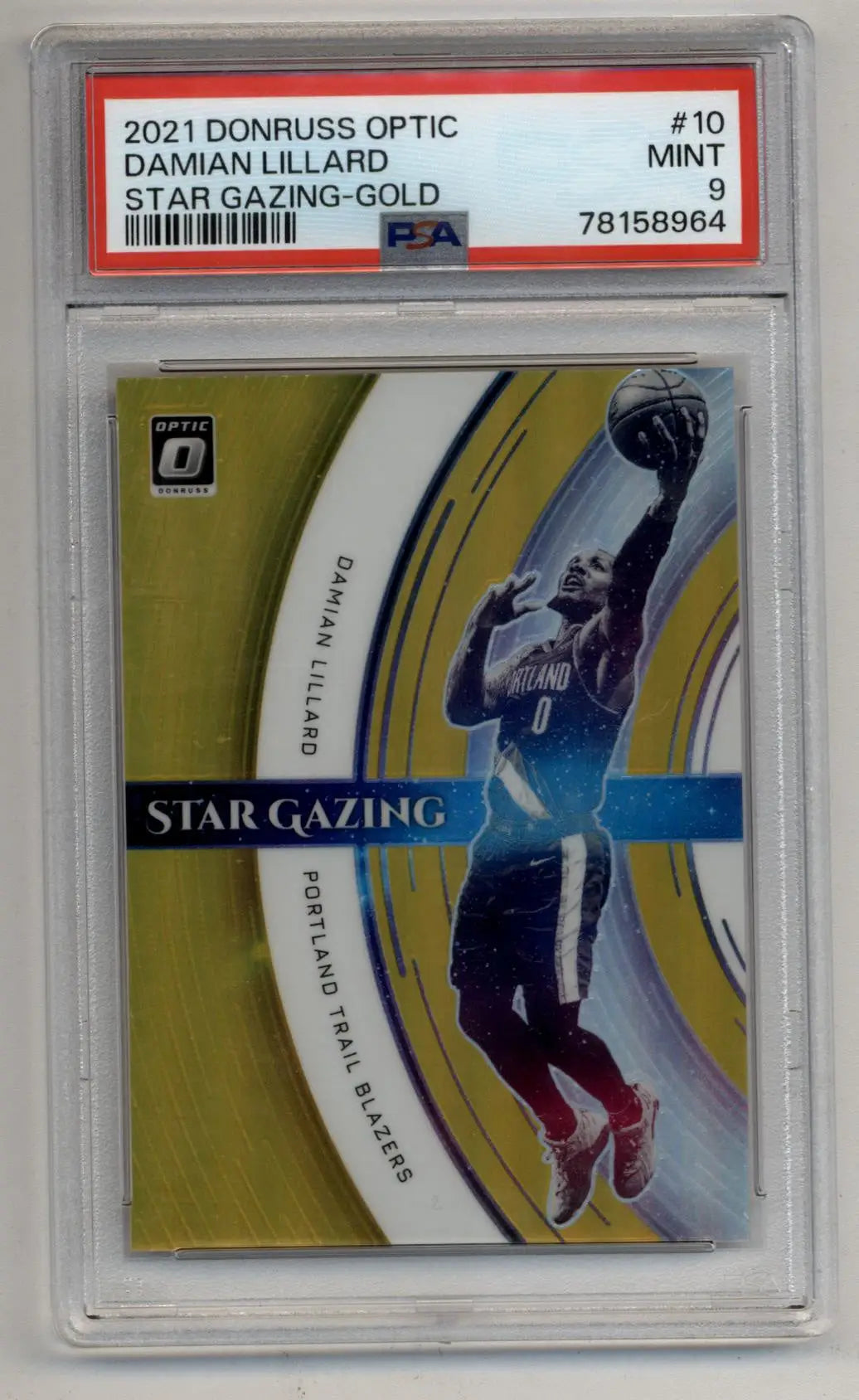 Damian Lillard 2021 Donruss Optic Star Gazing Gold basketball trading card PSA 9