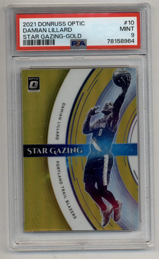 Damian Lillard 2021 Donruss Optic Star Gazing Gold basketball trading card PSA 9