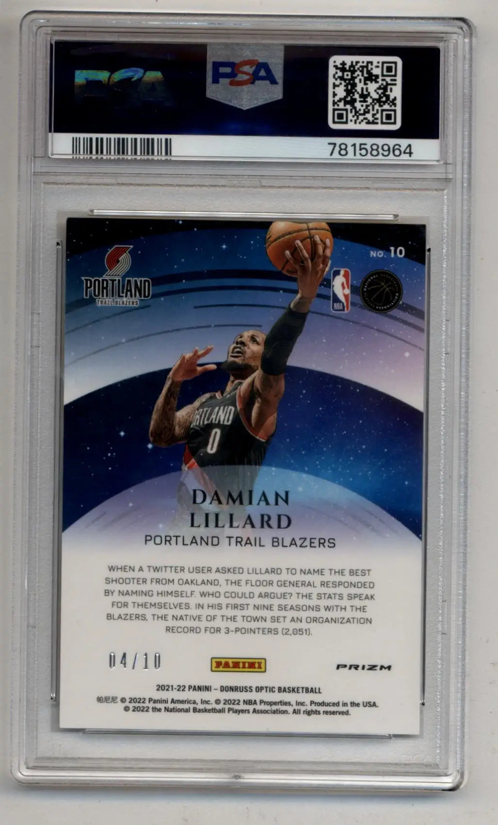 Graded Damian Lillard Donruss Optic Star Gazing Gold basketball trading card PSA 9