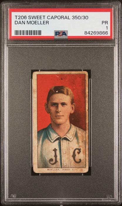 PSA-graded T206 Sweet Caporal Dan Moeller baseball card in Jersey City uniform