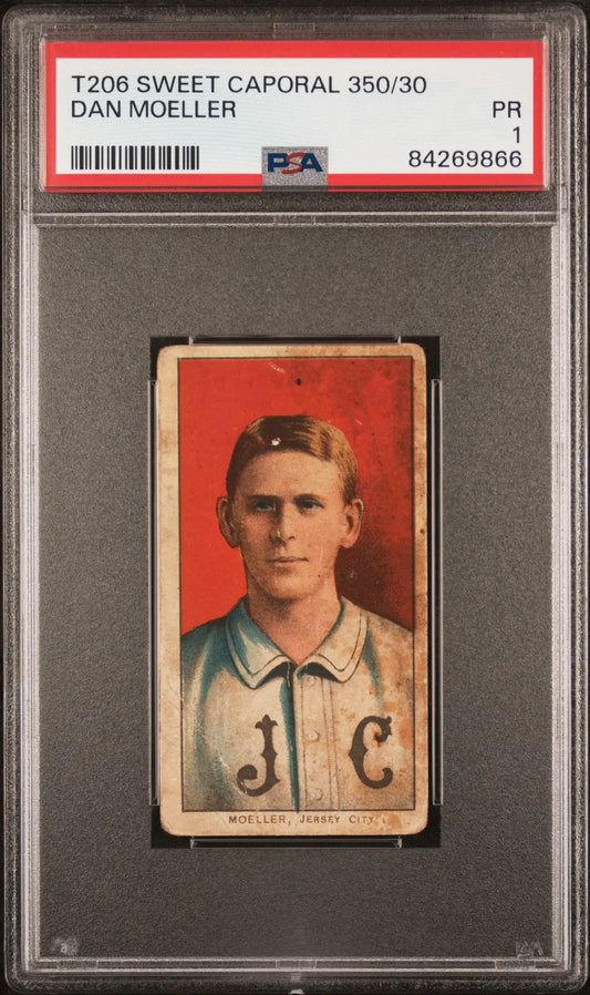 PSA-graded T206 Sweet Caporal Dan Moeller baseball card in Jersey City uniform