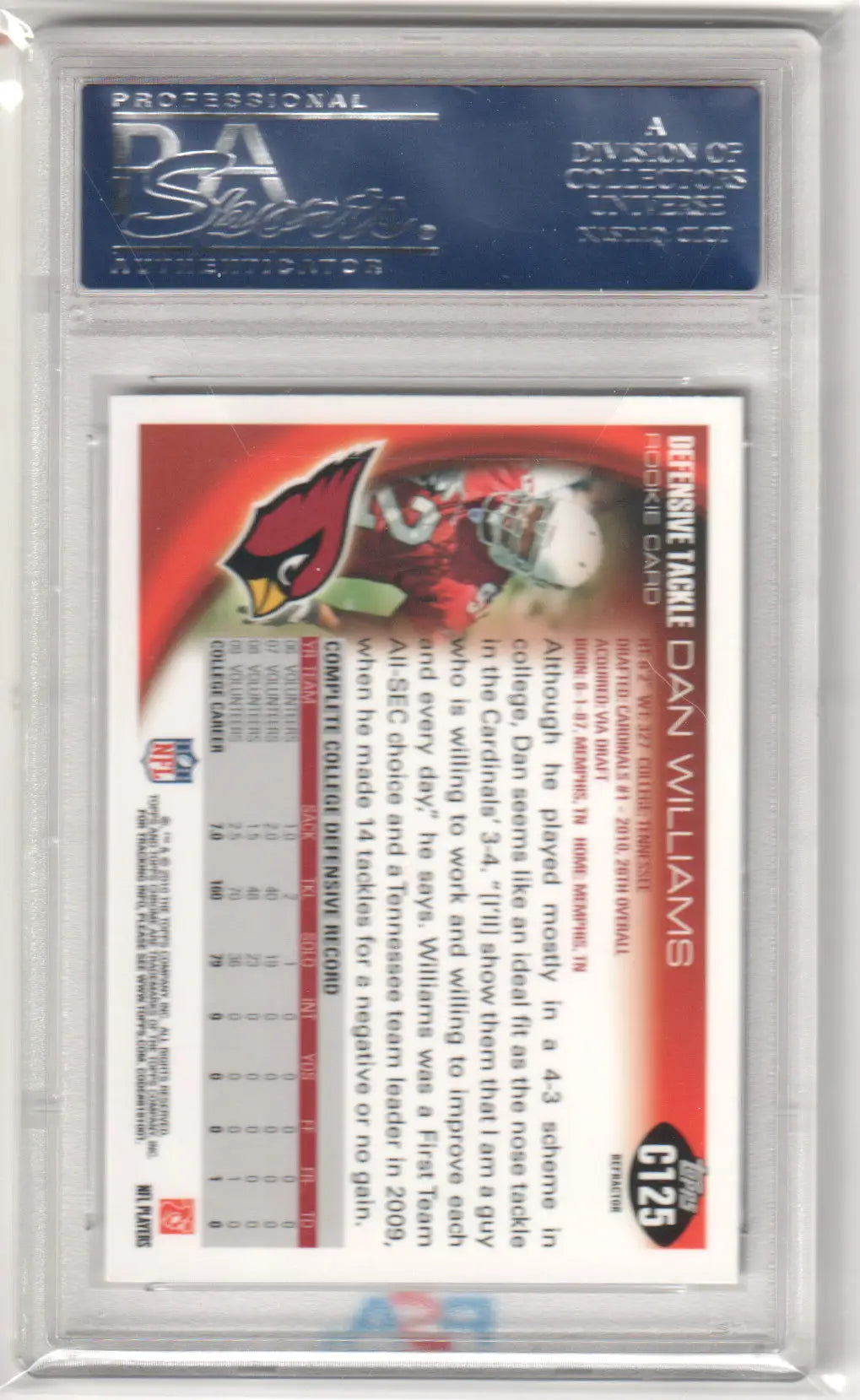 Dan Williams 2010 Topps Chrome Xfractor RC rookie card Columbia Hobby PSA 10