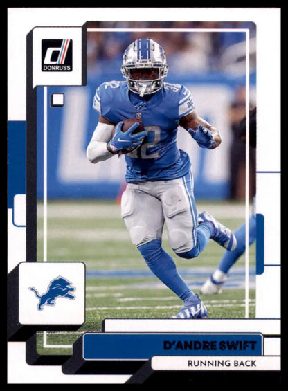 D’Andre Swift football card from 2022 Donruss series featuring Detroit Lions player