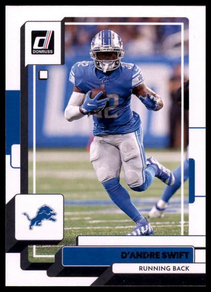 D’Andre Swift 2022 Donruss football card featuring Detroit Lions player in action