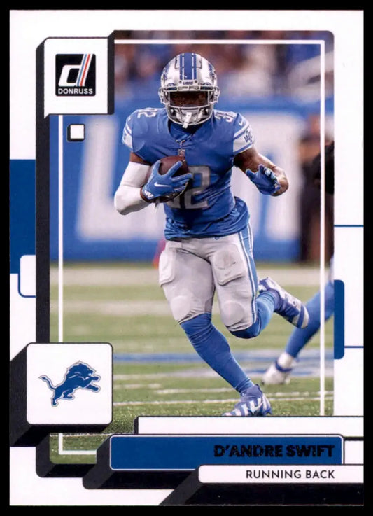 D’Andre Swift 2022 Donruss football card featuring Detroit Lions player in action