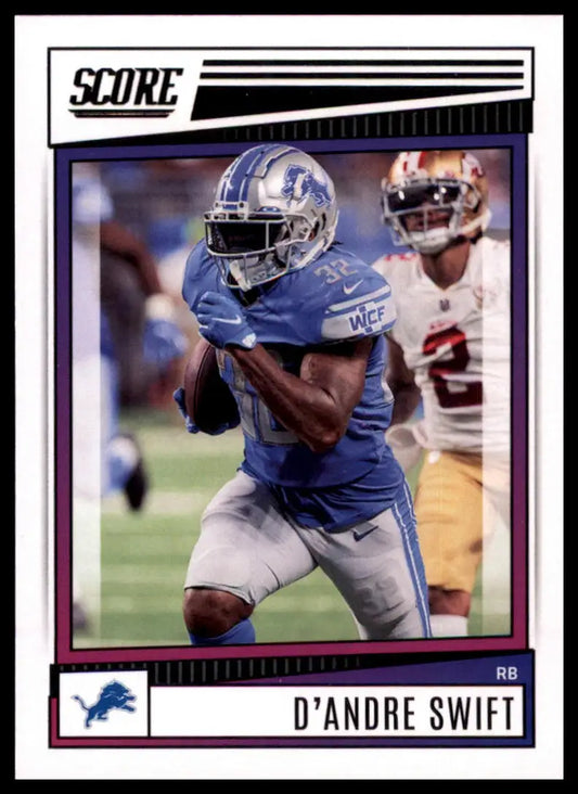 D’Andre Swift 2022 Score football card showcasing Detroit Lions player in a product image