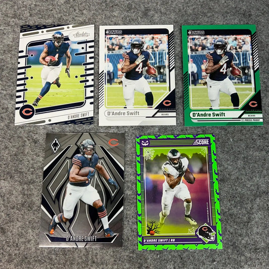 Collection of five D’Andre Swift Chicago Bears 2024 Panini NFL trading cards