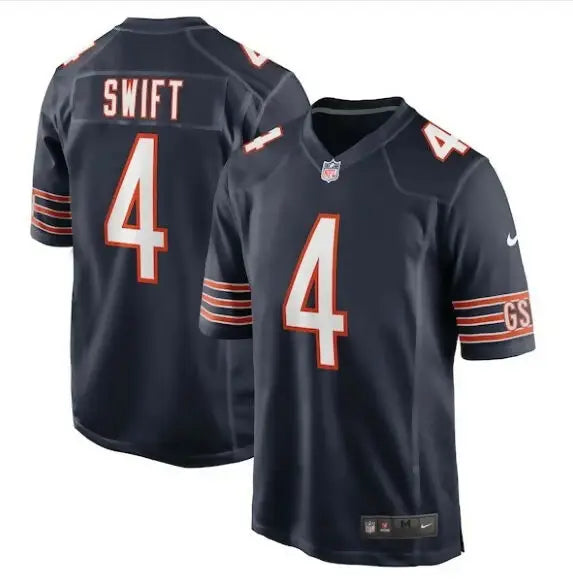 Dark blue D’Andre Swift Chicago Bears Nike Game Jersey with SWIFT 4 on back