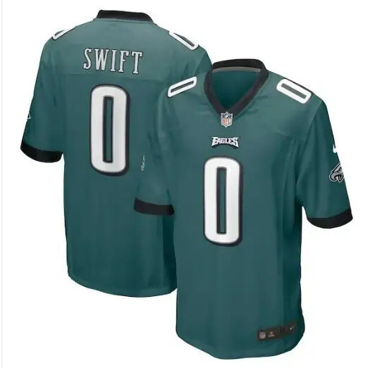 Green Philadelphia Eagles Swift #0 Nike Game Player Jersey displayed in product D’Andre Swift Midnight Green