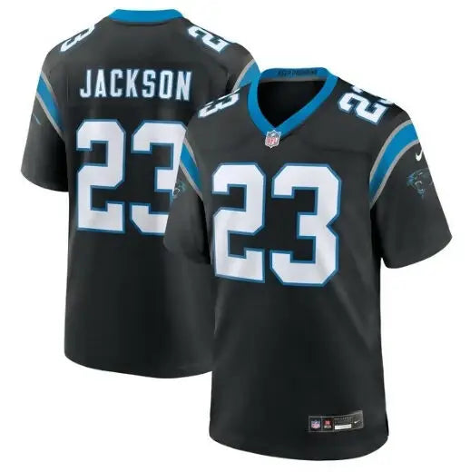 Black Dane Jackson Carolina Panthers Nike Game Jersey with number 23 and Jackson name