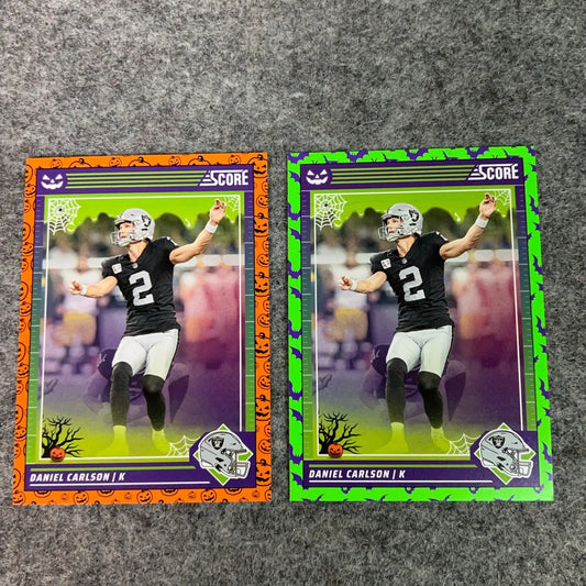 Halloween-themed American football trading cards featuring Daniel Carlson for the Las Vegas Raiders