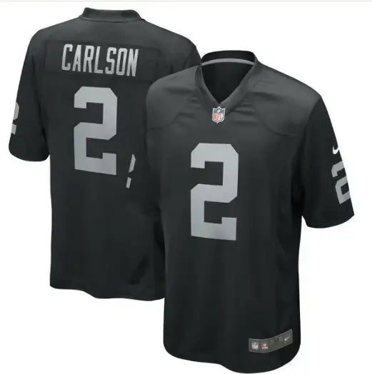 Black NFL football jersey with number 2 featuring Daniel Carlson Las Vegas Raiders logo