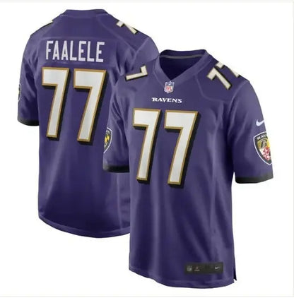 Purple Baltimore Ravens football jersey featuring Daniel Faalele Nike Player Game Jersey