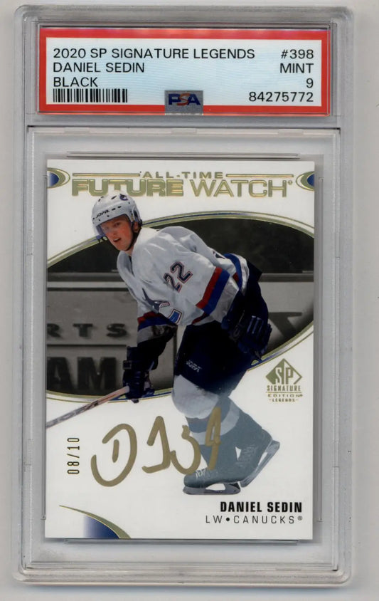 Daniel Sedin 2020-21 SP Signature Legends Black 08/10 PSA 9 Mint - Singles