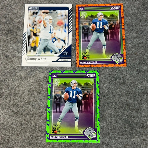 Three Donny White Dallas Cowboys football trading cards for the 2024 Panini NFL collection