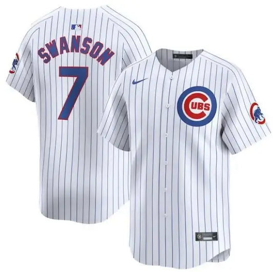 White pinstripe Baseball Jersey, Dansby Swanson Chicago Cubs Nike Home Limited Player Jersey