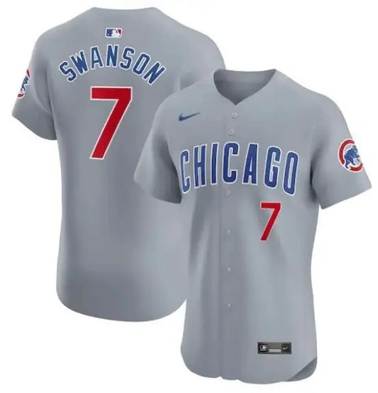 Gray Chicago Cubs Nike Road Elite Player Jersey worn by Dansby Swanson