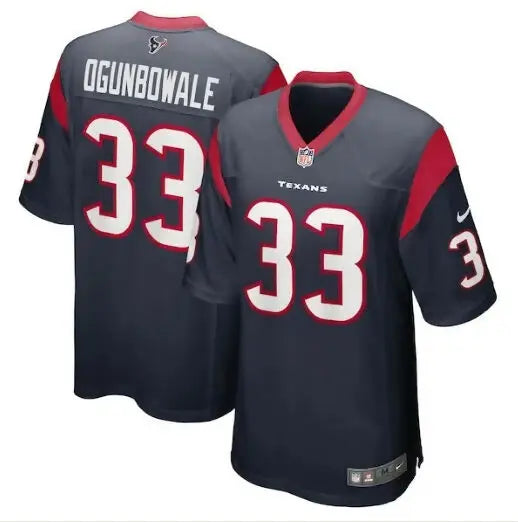 Dark blue Dare Ogunbowale Houston Texans Nike Game Player Jersey with 33 front and Ogunbowale back
