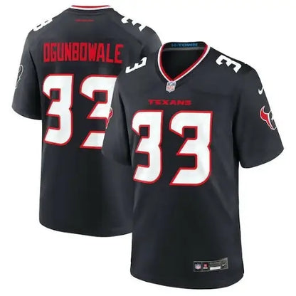 Black Dare Ogunbowale Houston Texans Nike jersey with number 33 and red trim