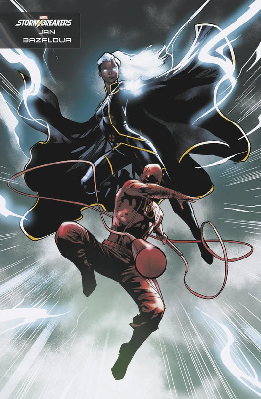 Dynamic comic book artwork of Storm and Daredevil for trading cards collectors