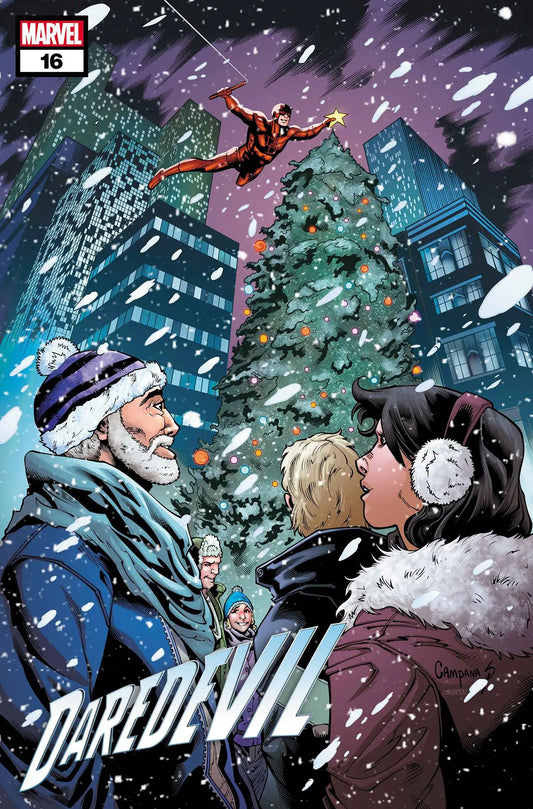 Comic book cover for DAREDEVIL #16 Chris Campana Winter Holiday Var in snowy city