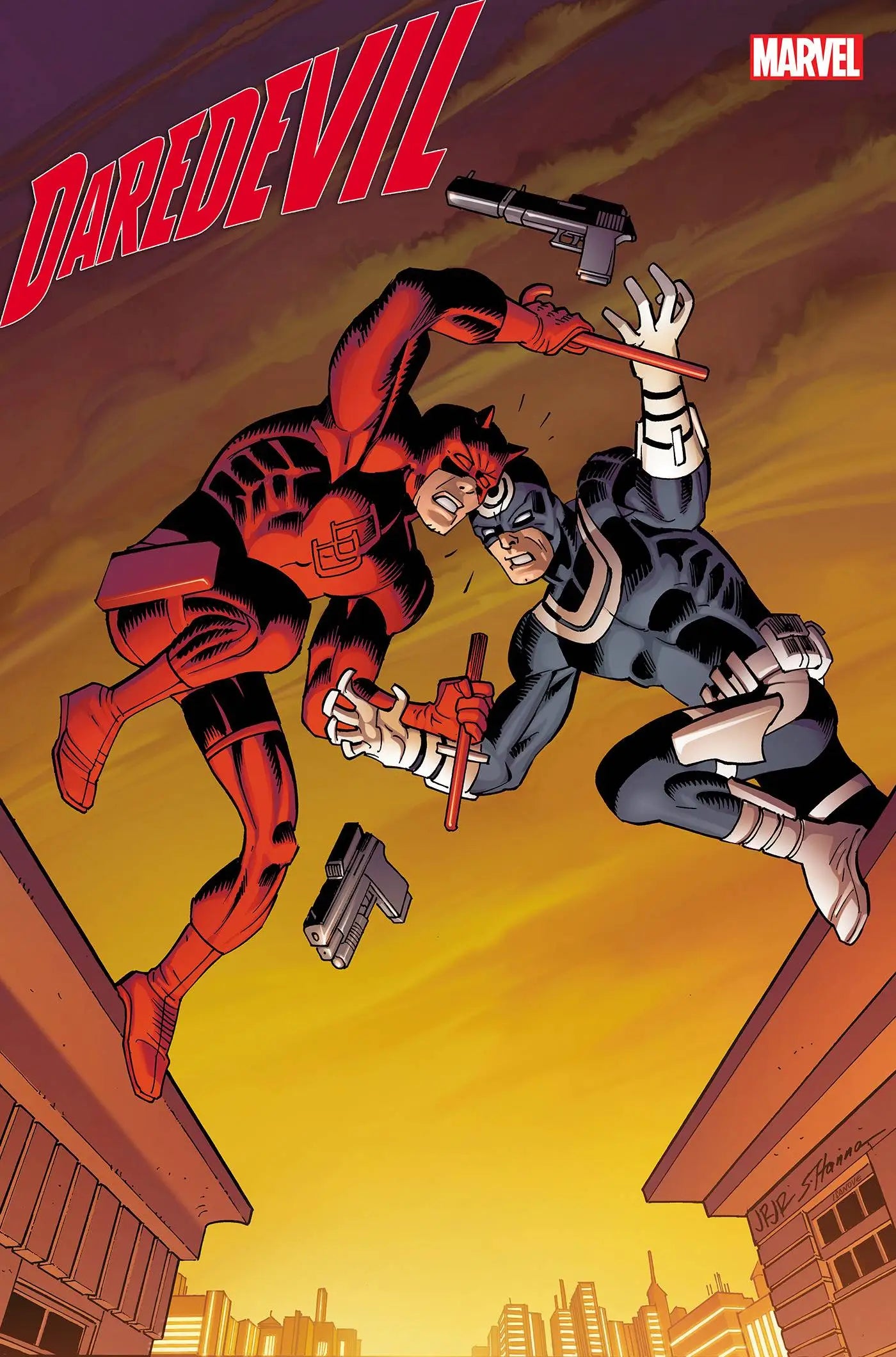 Comic book cover of DAREDEVIL #17 with Daredevil in mid-air battle, ideal for trading cards
