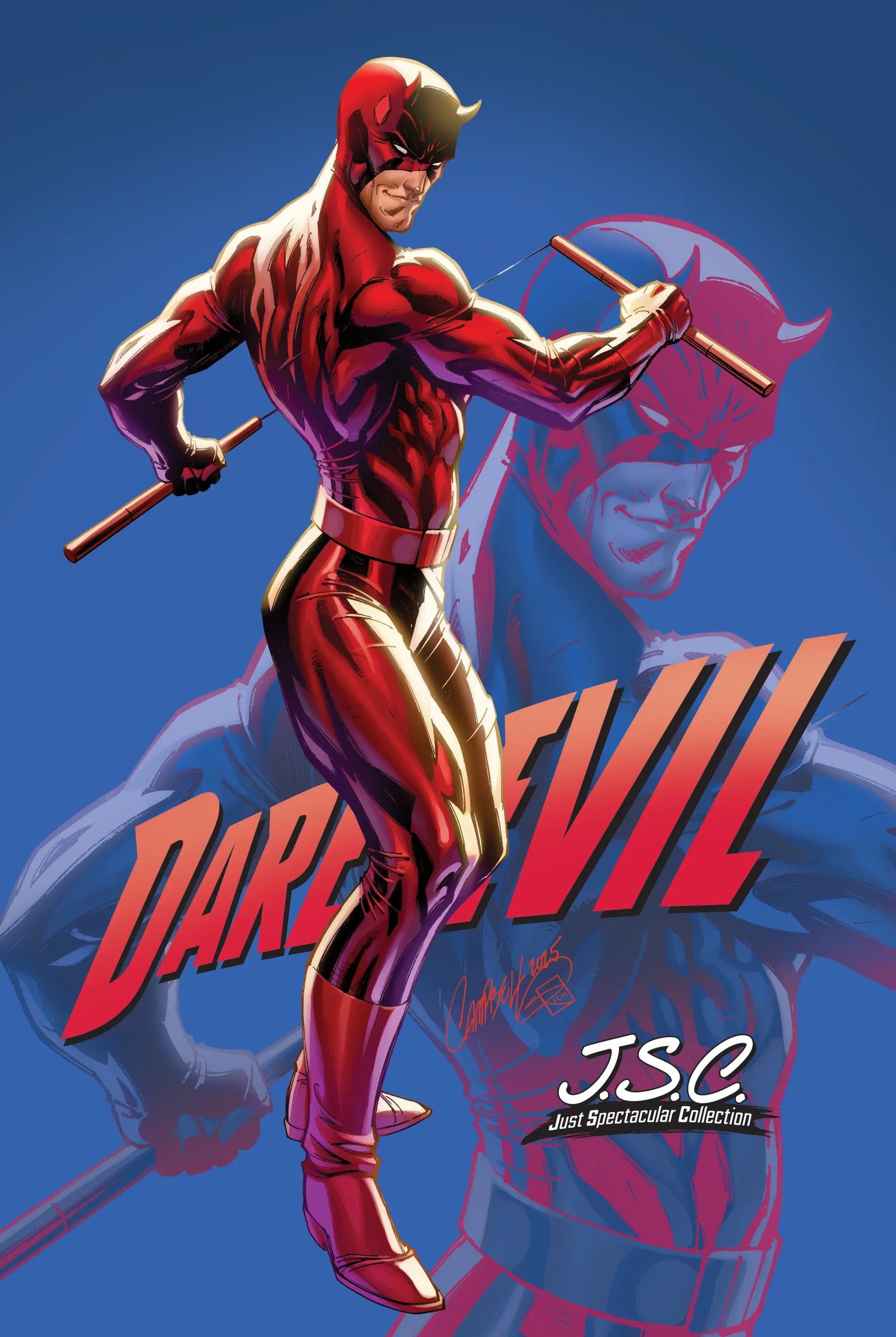 Glossy red Daredevil comic book cover from Scott Campbell’s Just Spectacular Collection Variant