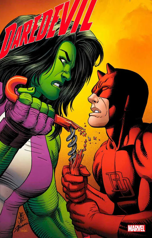 Comic book cover of She-Hulk vs Daredevil in Daredevil 5, second arc artwork