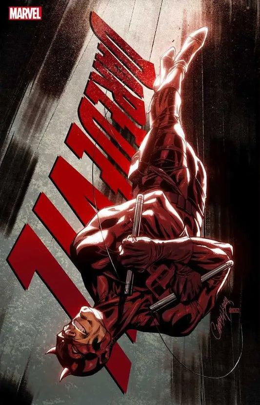 Red-costumed superhero figure leaping in Daredevil #8 J Scott Campbell Variant trading card