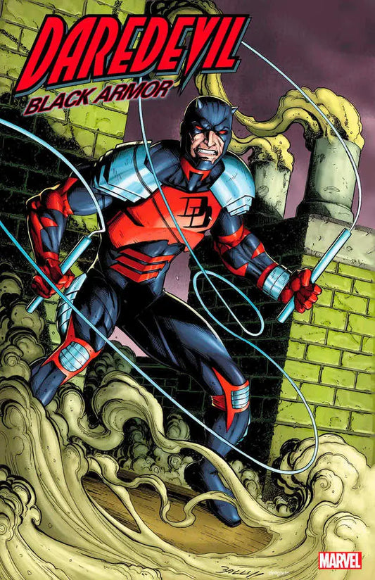 Daredevil comic book cover art features trading cards with red costume and green mist