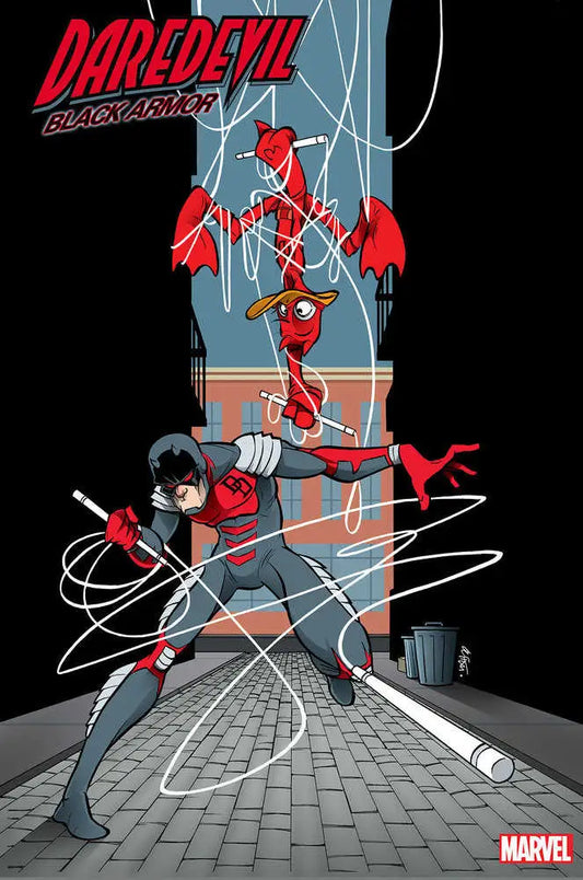 Daredevil in dynamic pose on Black Armor 1 variant cover for trading cards collection