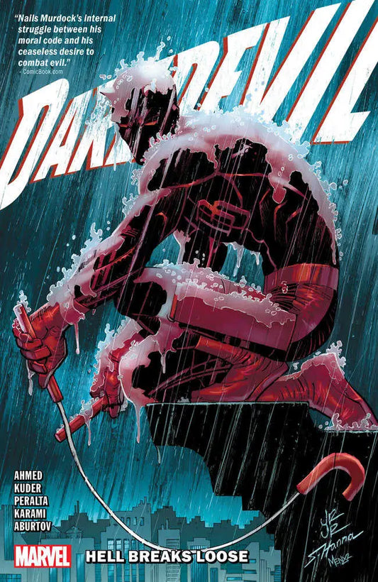 Daredevil comic book cover from Saladin Ahmed Volume Hell Breaks Loose display