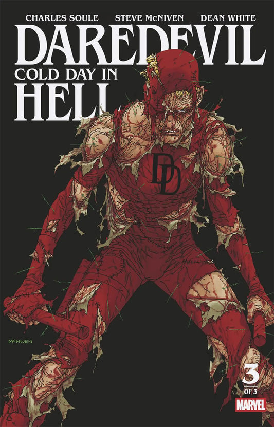 Tattered zombie-like Daredevil in red suit from Daredevil Cold Day comic book
