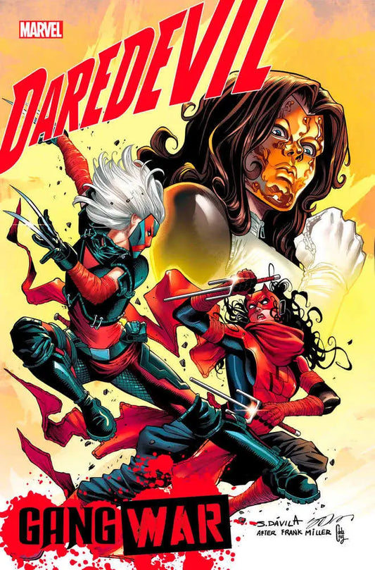 Daredevil: Gang War comic book cover with action poses on vibrant red and yellow backdrop