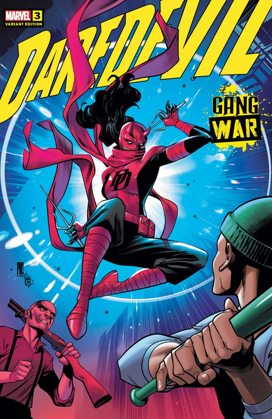 Daredevil in action on the cover of Daredevil: Gang War 3 Paco Medina Variant trading card