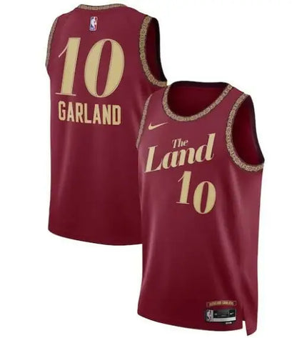 Red and gold Cleveland Cavaliers Darius Garland City Edition Swingman jersey with Land 10 and Garland 10