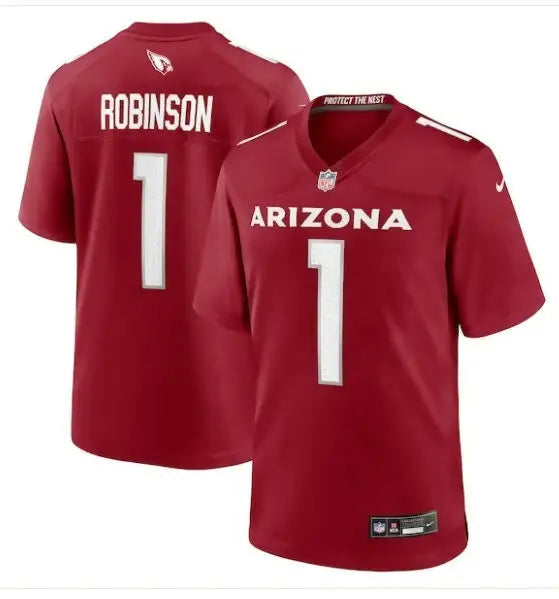 Red football jerseys with Robinson 1 and Arizona 1 for NFL Draft football game wear
