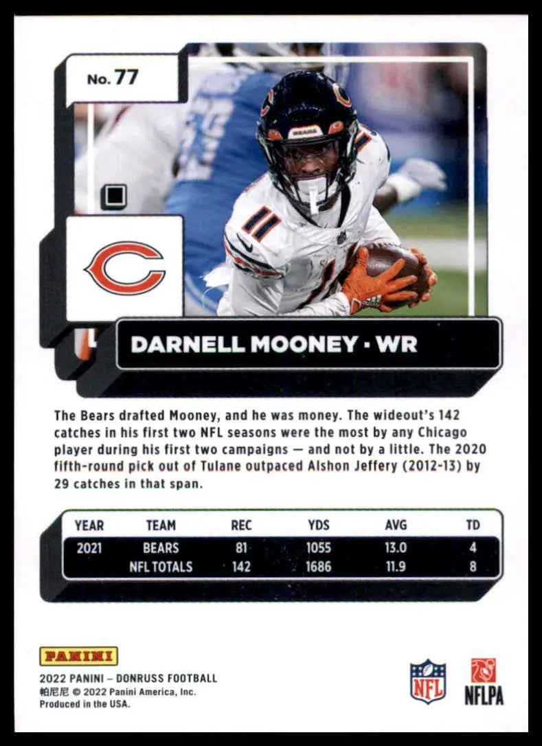 Darnell Mooney football card from 2022 Donruss Chicago Bears series