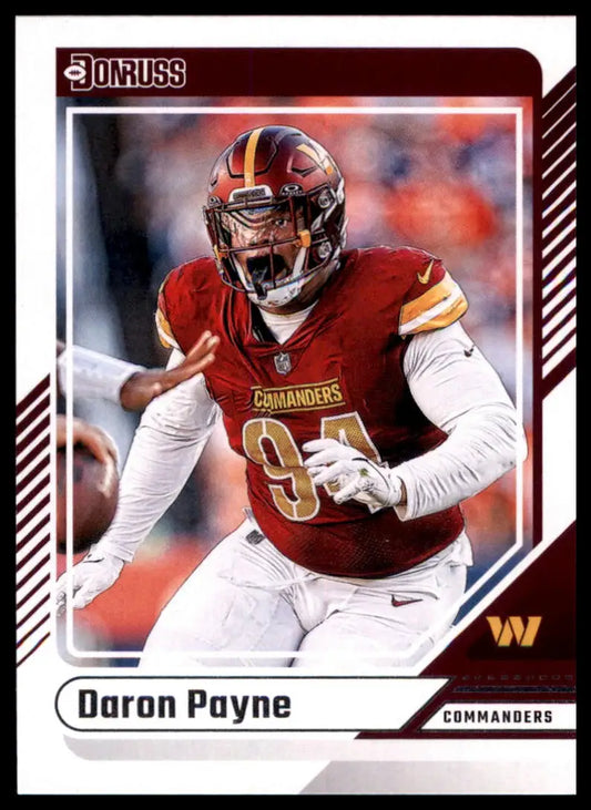 Daron Payne football card from 2024 Donruss Washington Commanders series