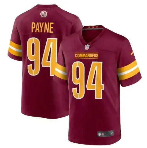 Burgundy and gold Da Ron Payne Washington Commanders Nike Game Jersey with number 94