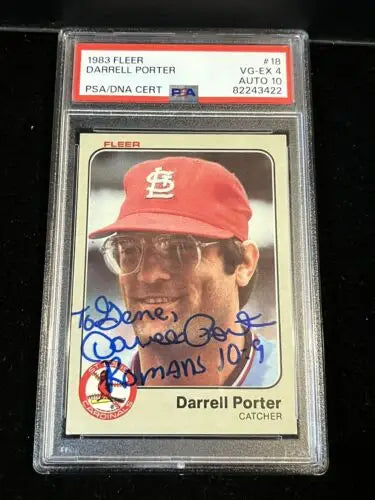 Graded Darrell Porter baseball card signed 1983 Fleer #18 with PSA 4 DNA 10 Auto