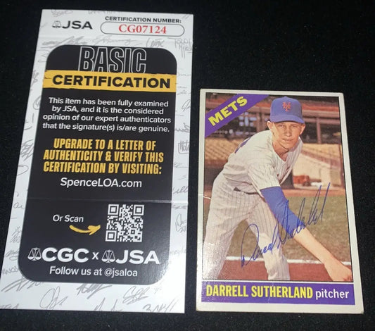 Autographed Darrell Sutherland baseball card with JSA certification from York Mets sports trading cards