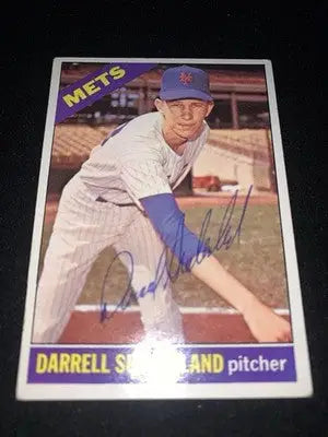 Signed Darrell Sutherland baseball card featuring NY Mets autograph from 1966 Topps pack