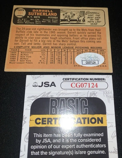 Signed Darrell Sutherland 1966 Topps sports trading card with authentication NY Mets