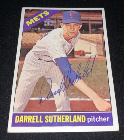 Signed Darrell Sutherland baseball card from 1966 Topps NY Mets sports trading cards