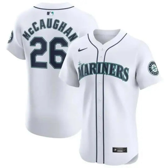 White Seattle Mariners Nike Home Elite Player jersey worn by Darren McCaughan